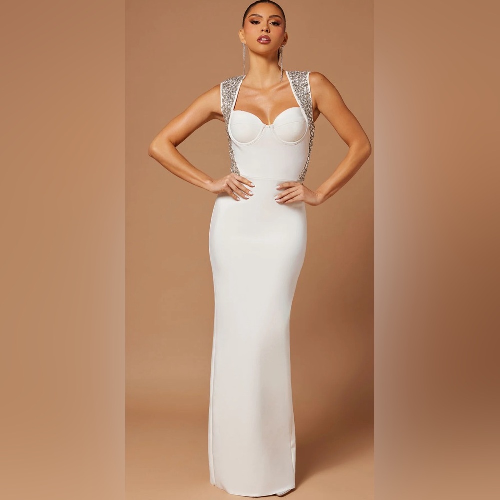 Fashion Nova-Reena Embellished Bandage Maxi Dress